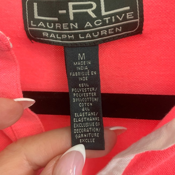 Lauren Ralph Lauren Active Pink/White/Black Polo Top sz M - Picture 2 of 6